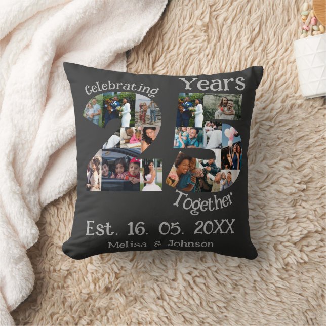 Custom 25th wedding anniversary photo collage throw pillow (Blanket)
