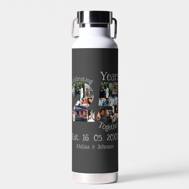 Custom 25th wedding anniversary photo collage water bottle (Front)