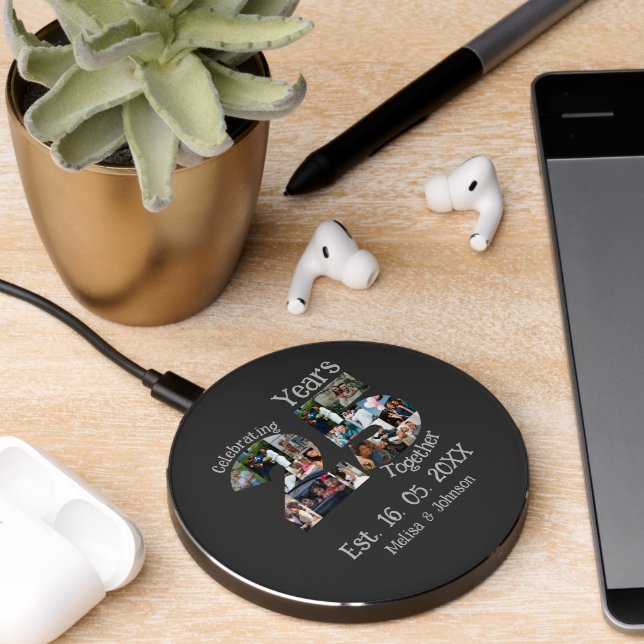 Custom 25th wedding anniversary photo collage wireless charger  (Desk 2)