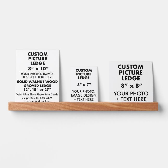 Custom 27" Walnut Wood PICTURE LEDGE & Photo Cards (Front)