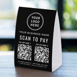 Custom 2 App QR Code Scan To Pay Black Paper Table Tent