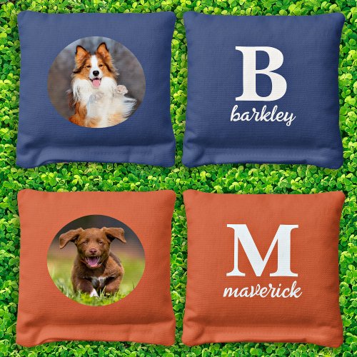 Custom 2 Dog Photo Personalized Pet Monogram Cornhole Bags