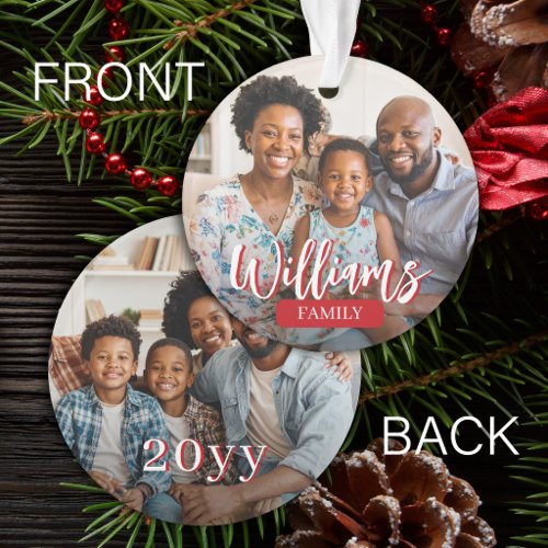 Custom 2 family photo double sided Christmas Ornament