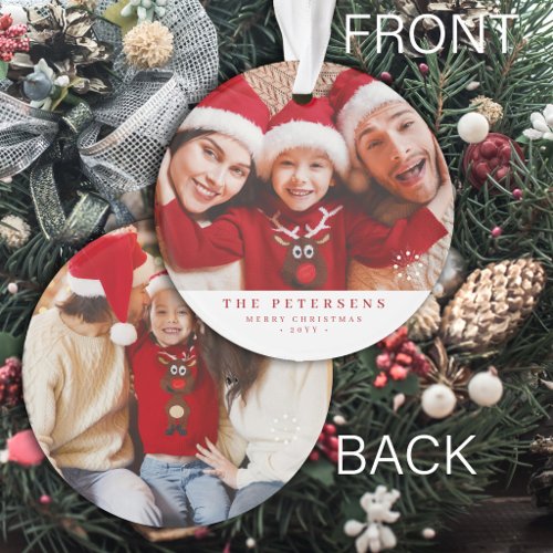 Custom 2 family photos double sided Christmas Ornament