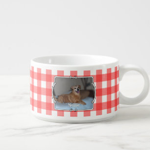 Custom 2 Pet Photo Country Red Buffalo Check Plaid Bowl