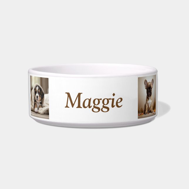 Custom 2 Pet Photo Dog Name Bowl (Front)