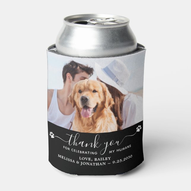 Custom 2 Pet Photo Thank You Dog Wedding Favor Can Cooler (Can Front)