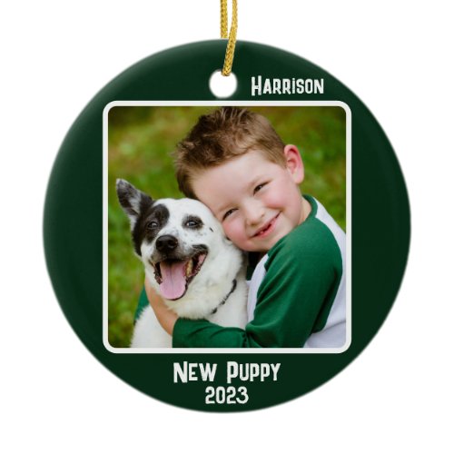 Custom 2-Photo 2 Sided Emerald Milestone Event Ceramic Ornament