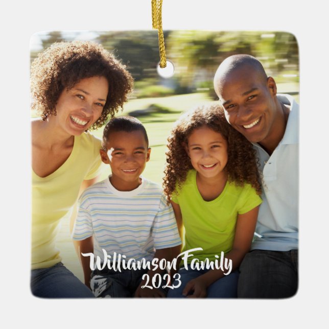 Custom 2 Photo 2 Sided Family Photo Modern Ceramic Ornament (Front)