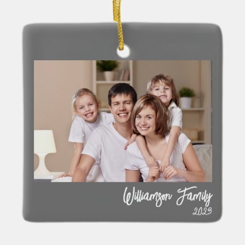 Custom 2_Photo 2_sided Family Photo Simple Gray Ceramic Ornament