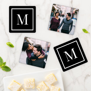 Custom 2 Photo and Monogram Editable Colors Coaster Set