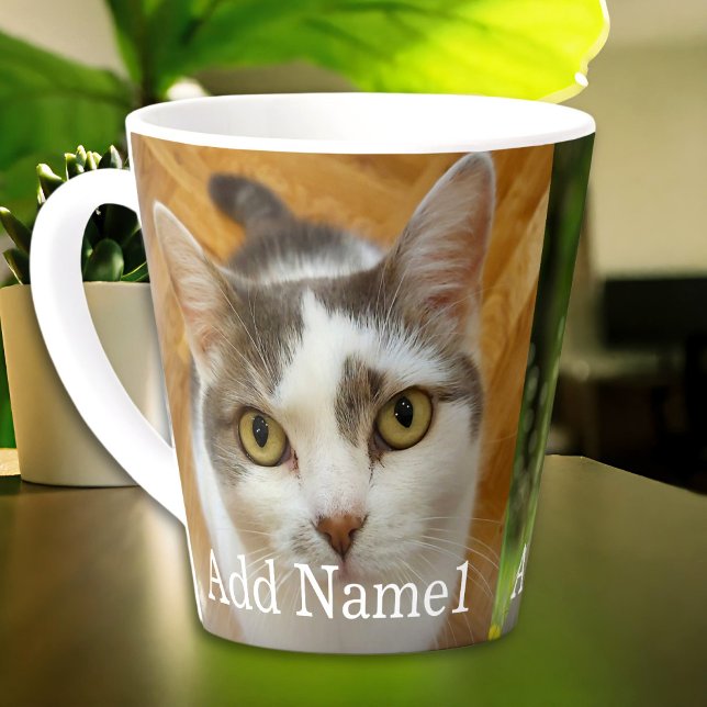 Custom 2 Photo and Text Personalized Latte Mug (Creator Uploaded)