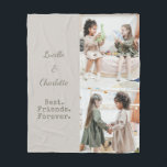 Custom 2 Photo Best Friends Sage Taupe Names Fleece Blanket<br><div class="desc">Custom 2 Photo Best Friends Sage Taupe Names Fleece Blanket</div>