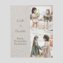 Custom 2 Photo Best Friends Sage Taupe Names Fleece Blanket