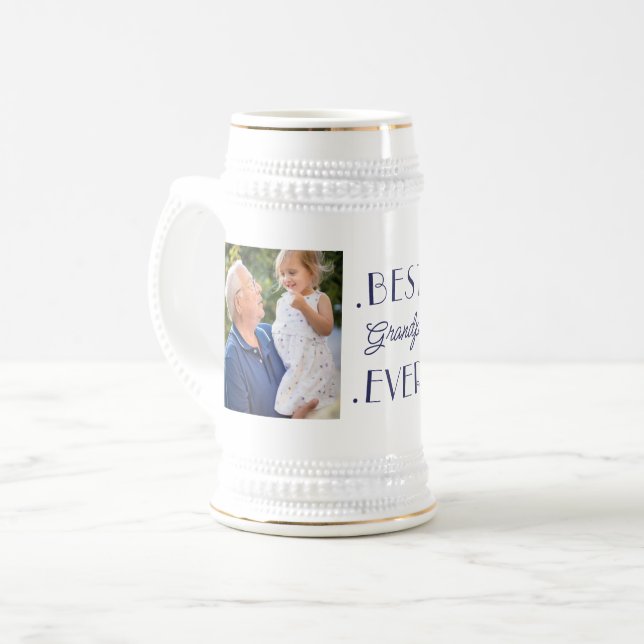 Custom 2 Photo Best Grandpa Ever Birthday Beer Stein (Front Left)