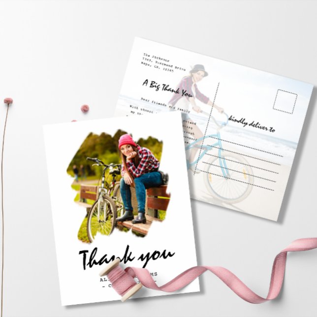Custom 2 Photo Brush Stroke Graduation Thank You Postcard (Creator Uploaded)