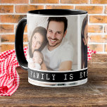 Custom 2 Photo Collage Family Picture Quote Black Mug<br><div class="desc">Design your own customized mugs with pictures of family to make it an unique keepsake.' Family is everything ' quote typography makes it special.</div>