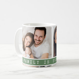Custom 2 Photo Collage Family Picture Quote Green Coffee Mug