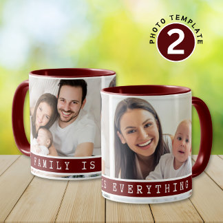 Custom 2 Photo Collage Family Picture Quote Maroon Mug