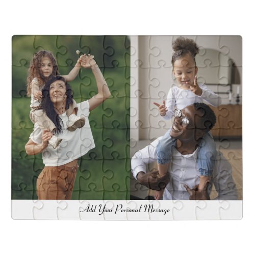 Custom 2 Photo Collage With Personalized Text Jigsaw Puzzle