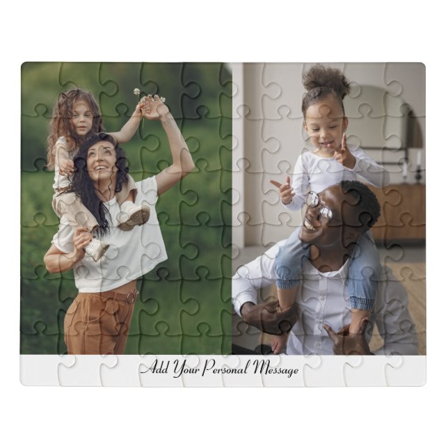 Custom 2 Photo Collage With Personalized Text Jigsaw Puzzle (Puzzle Horizontal)