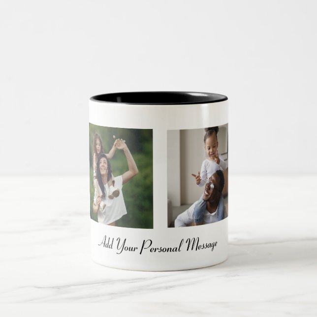 Custom 2 Photo Collage With Personalized Text Two-Tone Coffee Mug (Center)