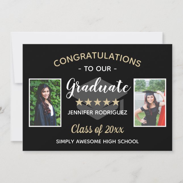 Custom 2 Photo Congratulations Graduate Graduation Announcement (Front)