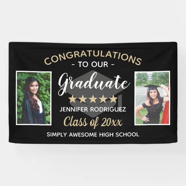 Custom 2 Photo Congratulations Graduate Graduation Banner | Zazzle