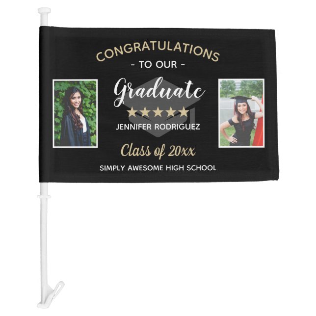Custom 2 Photo Congratulations Graduate Graduation Car Flag (Front)