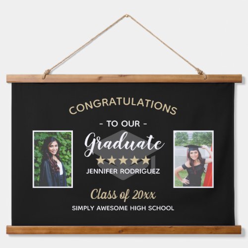 Custom 2 Photo Congratulations Graduate Graduation Hanging Tapestry