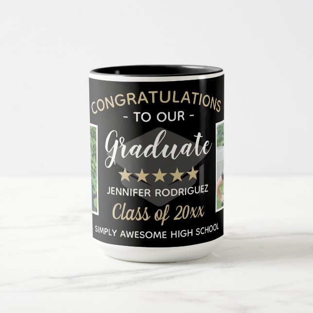 Custom 2 Photo Congratulations Graduate Graduation Mug (Center)