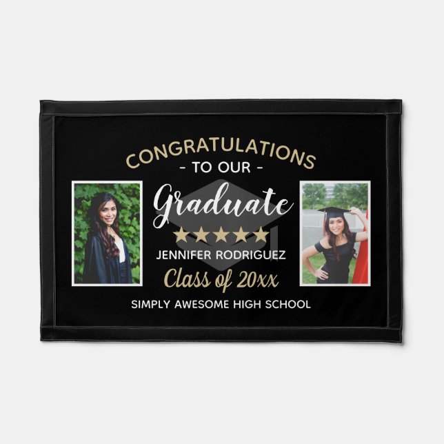 Custom 2 Photo Congratulations Graduate Graduation Pennant (Front)