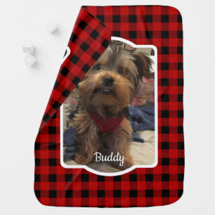 Custom 2 Photo Country Red Buffalo Check Plaid Baby Blanket