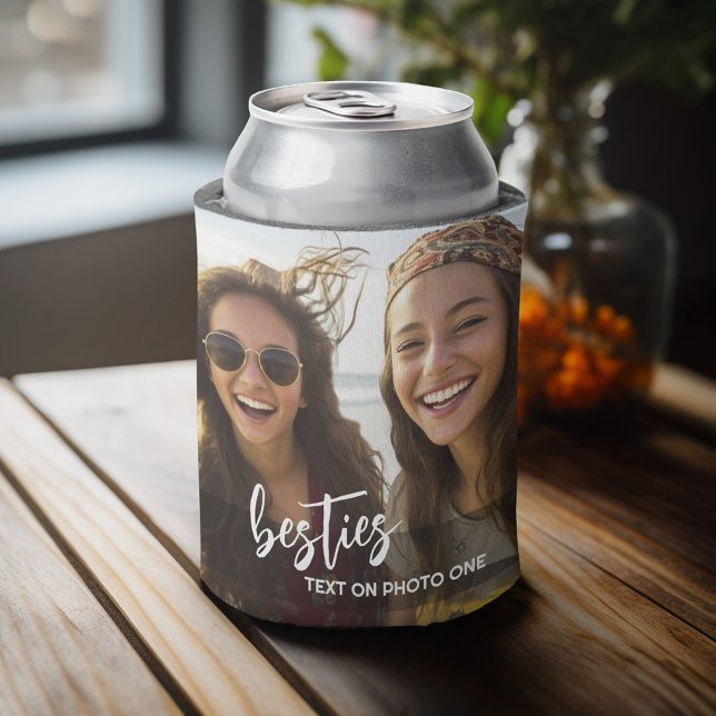 Custom 2 Photo - Custom Text - Besties Can Cooler (Personalized can cooler with an area to add photos and custom text)