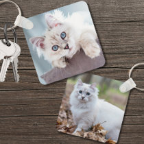 Custom 2 Photo Double Sided Cat Photo Keychain