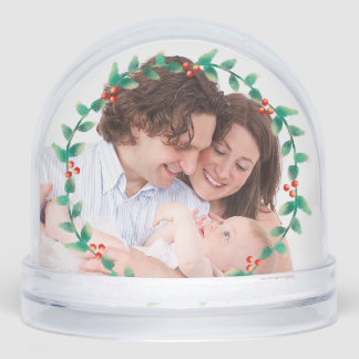 Custom 2 Photo Elegant Holly Wreath Snow Globe