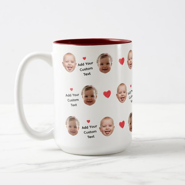 Custom 2 Photo Face Pattern Personalized Text Two-Tone Coffee Mug (Left)
