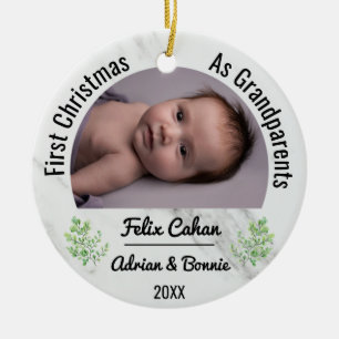 Custom 2 Photo First Christmas as Grandparents to Ceramic Ornament