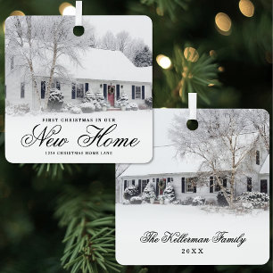 Custom 2 Photo First Christmas New Home Metal Ornament