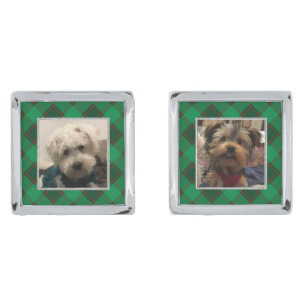 Custom 2 Photo Frame Christmas Green and Red Plaid Cufflinks