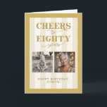 Custom 2 Photo Gold Happy 80th Birthday Card<br><div class="desc">This elegant 80th birthday card is the perfect way to honor a special milestone. Customize it with two favorite photos of the birthday honoree and your personalized text, including a custom inside message. The inside text is large print and easy to read. The timeless gold and cream palette is both...</div>