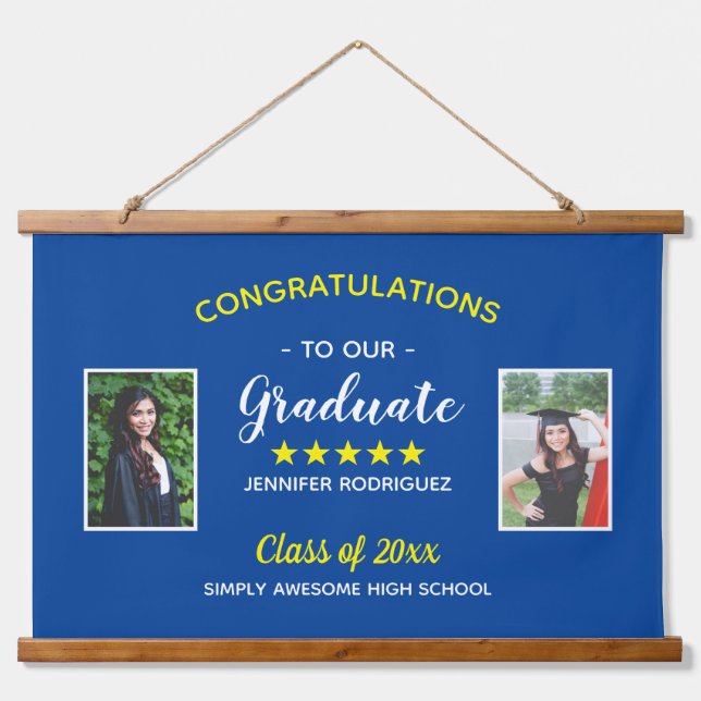 Custom 2 Photo Graduation Congratulations Graduate Hanging Tapestry (Front)