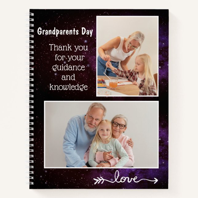 Custom 2 Photo Grandparents Day Shiny Notebook (Front)