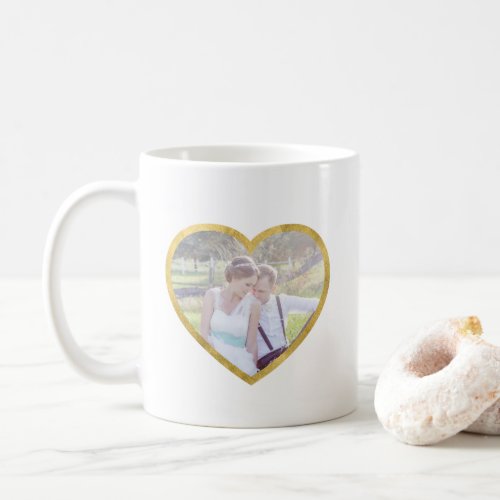 Custom 2 Photo Hearts Faux Gold Border Coffee Mug