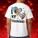 Custom 2 Photo I Love My Girlfriend Back and Front T-Shirt<br><div class="desc">I Love My Girlfriend Heart Personalized 2 Photo Back and Front</div>