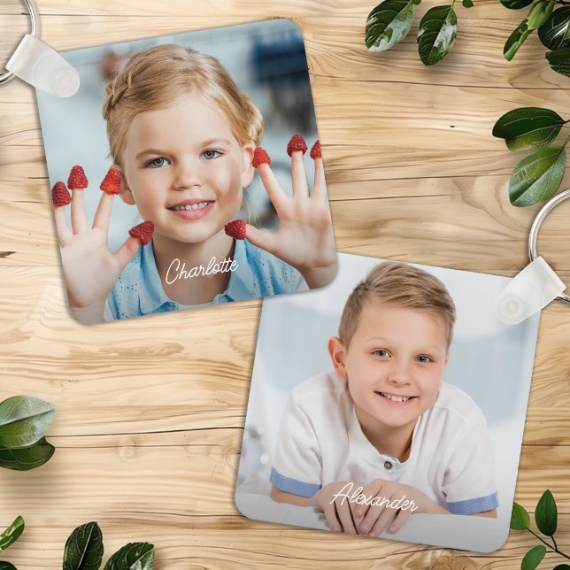 Custom 2 Photo Kids Family Personalized Names Keychain (Creator Uploaded)