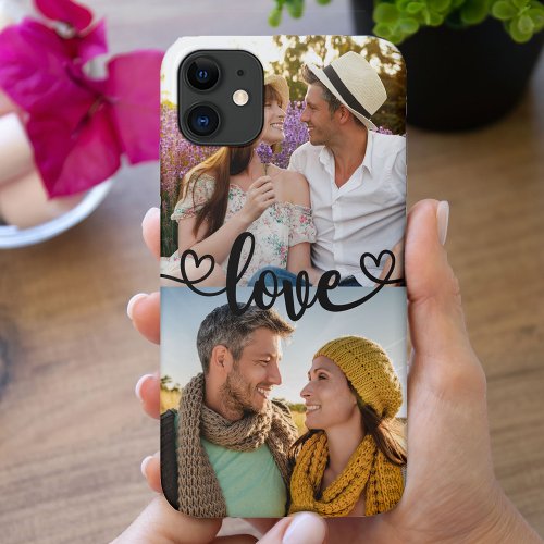 Custom 2 Photo Love with Heart Calligraphy iPhone 11 Case
