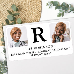 Custom 2 Photo Monogram Graduation Return Address Label