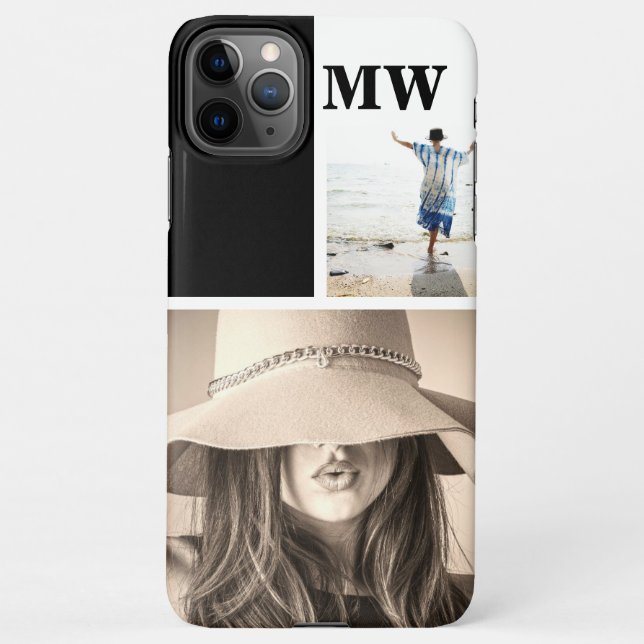 Custom 2 photo monogrammed initials collage iPhone case (Back)