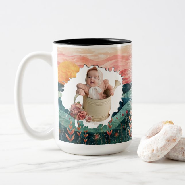 Custom 2 Photo Mug with Personalized Text Gift (With Donut)